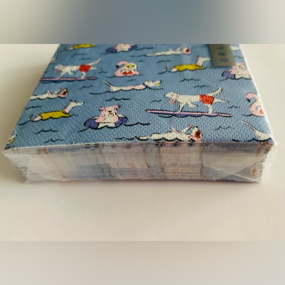 New 40 Graphique Paper Cocktail Napkins Dogs Ocean Surfing Swimmimg - Picture 4 of 16